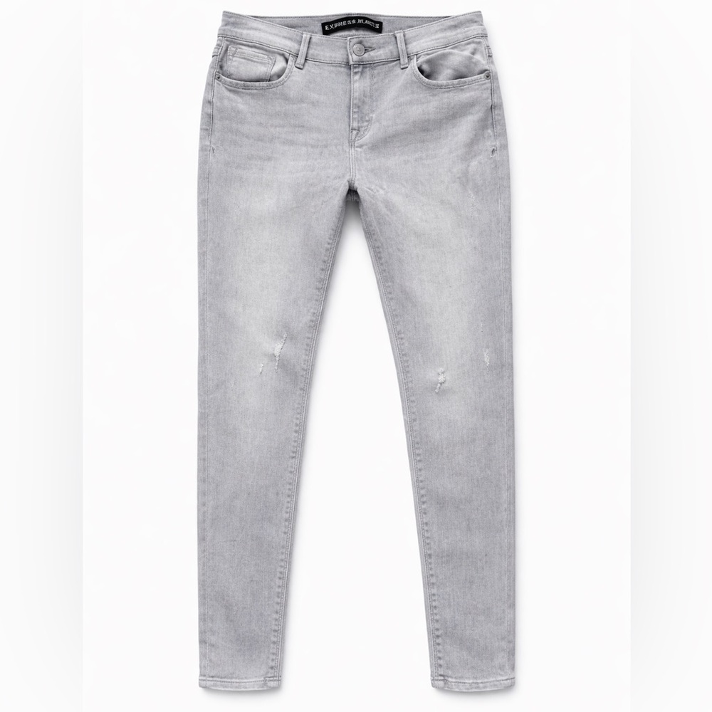 Express Light Gray Ankle Crop Skinny Jeans